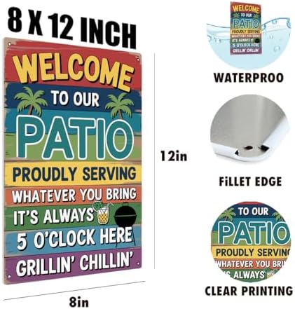 BEASTZHENG Welcome Patio Tiki Bar Metal Tin Signs For Home Porch Bar Wall Decor Beach Bar Decorations For Backyard Hot Tub Poster Tin Sign 8x12 Inch - Image 3