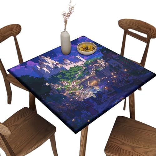 Fitted Tablecloth Square, Medieval Fantasy Pattern Printed on Oilproof Folding Table Square Cover, Great for Outdoor Picnics Patio Lunch, Fit for 48" x 48" Square Tables by JRBSZMI2