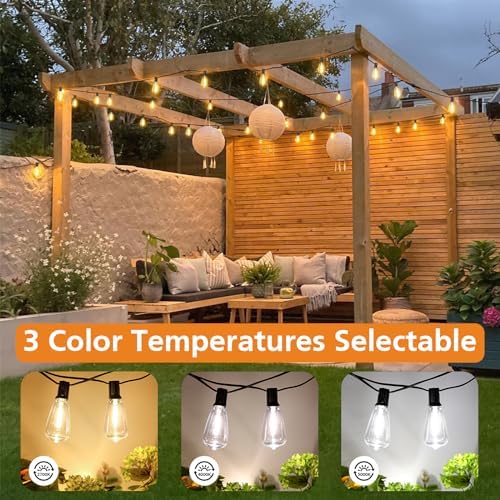 Brightever 150FT Outdoor Lights with Remote, 2700K/4000K/5000K Selectable LED String Lights for Outside with 75+2 ST38 Shatterproof Edison Bulbs, 3 Modes Dimmable Waterproof Hanging Lights for Patio - Image 3