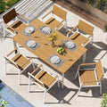 Outdoor Dining Set for 6, Aluminum Patio HDPS Outdooor Table and Chairs Set with Umbrella Hole, All Weather Patio Furniture Set, 7 Peice Patio Dining Table Set (White & Teak) by ComfCove