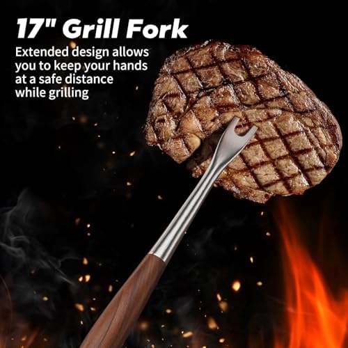 ENLOY Heavy-Duty Rose Wooden Barbecue Grilling Tools Set, Stainless Steel - Image 6