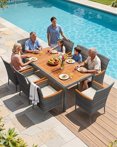 Flamaker Patio Dining Set for 8 Outdoor Acacia Wood Table and Chairs, Gray - Image 3