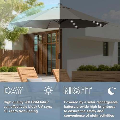 EliteShade USA 10-Year-Non-Fading 10ft Market Patio Umbrella, Commercial Grade Table Sun Umbrella with 80 Solar LED Lights, Crank Open, Windproof & UPF 50+ UV Protection for Garden, Deck, Pool, Backyard, Antique Beige - Image 4