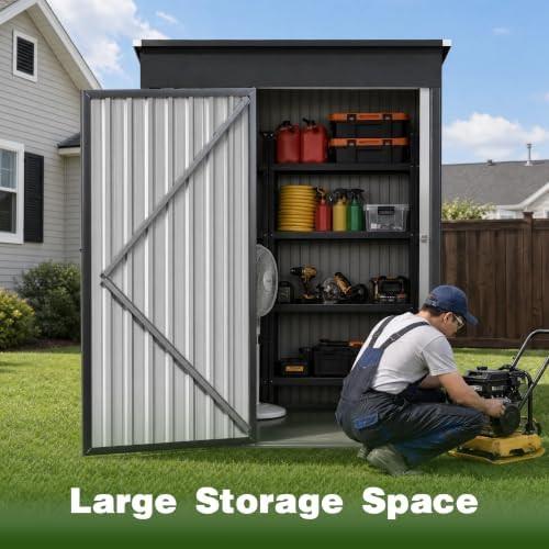 5 x 3 FT Outdoor Storage Shed, Waterproof Metal Garden Tool Shed with Sloped Roof, Lockable Door & Air Vents for Backyard Patio Lawn, Dark Gray - Image 4