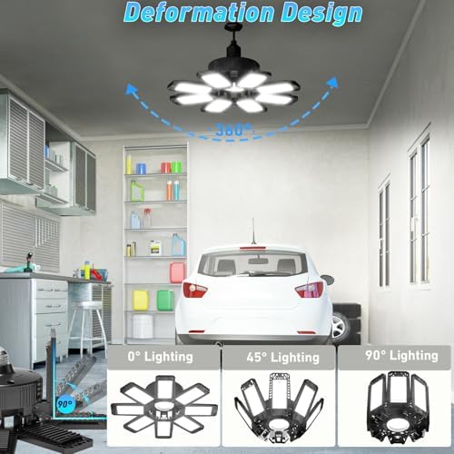 Garage Light 6 Pack - 240W 24000LM 6500K Garage Lights Ceiling LED with 8+1 Deformable Panels, E26/E27 Screw Socket in LED Shop Light for Workshop, Basement, Gym, Barn, Warehouse etc Bay Lighting - Image 2