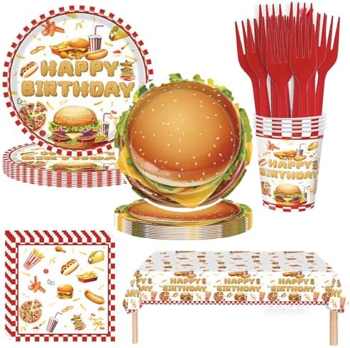 121PCS Hamburger Birthday Decorations Tableware Set for 24 Guests by Unknown