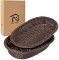 WeeNest Wicker Bread Basket, Oval Resin Wicker, 2 pcs, Dark Brown by WeeNest
