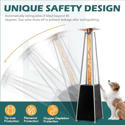 Flame Pyramid Pool Heater, Triple Safety Protection Portable Patio Heater with Patio Cover, Warm Glass Tube with Durable Wheels-Black - Image 6