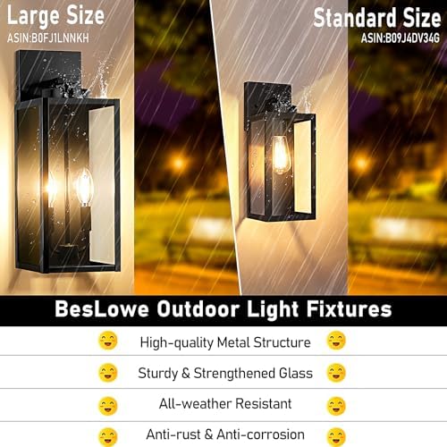 BesLowe 18’’ Large Outdoor Wall Lights, Modern Black Exterior Wall Lanterns - Image 2