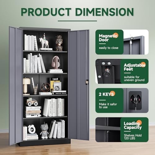 Letaya Metal Garage Storage Cabinets with Lock Door and Adjustable Shelves, Steel Tool Cabinets for Home,Office,Warehouse Organisieren (Black Grey, 72" H) - Image 5