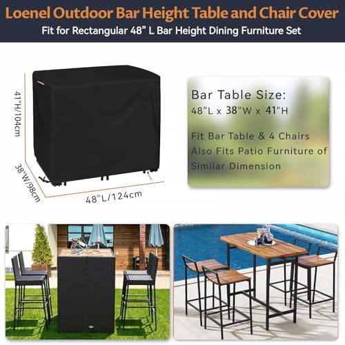 Outdoor Waterproof Bar Table Set Cover, 48"L x 38"W x 41"H - Image 3