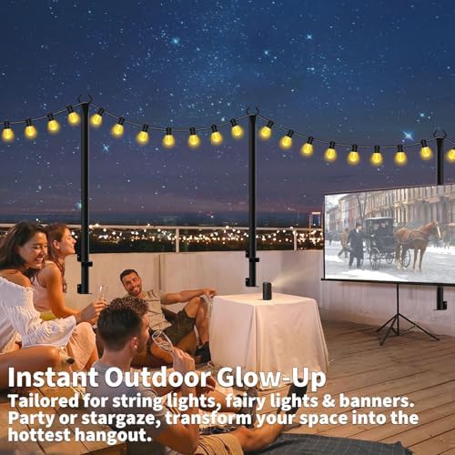 AHRLHR 2 Pack String Light Poles,4 Ft String Light Poles for Outside with Fixing Clips,Metal Poles for Outdoor String Lights, Hanging Light Poles for Deck Fence Garden Backyard Wall Bistro - Image 5