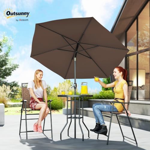 Outsunny 4 Piece Outdoor Bar Set with Umbrella, Patio Dining Set Brown - Image 2
