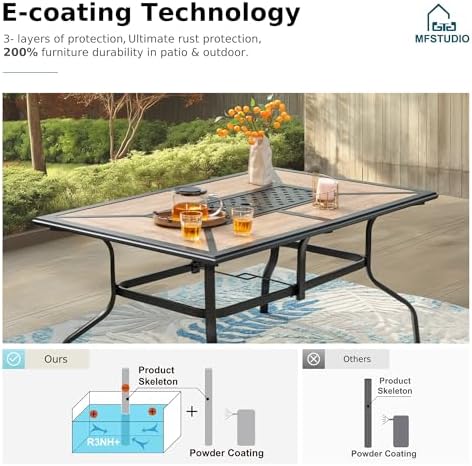 MFSTUDIO Outdoor Dining Table for 6, Long Metal Table w/Umbrella Hole - Image 4
