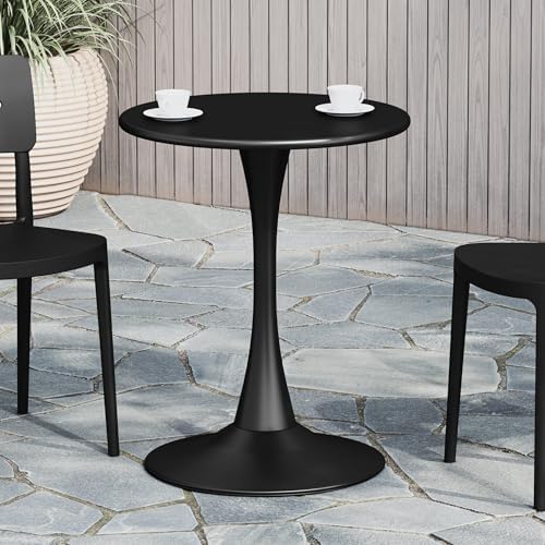Costaelm Small Dining Table, Round PP Outdoor Table, Weather Resistant Balcony Table for Outside Poolside Deck Lawn Garden Backyard, Black by Costaelm