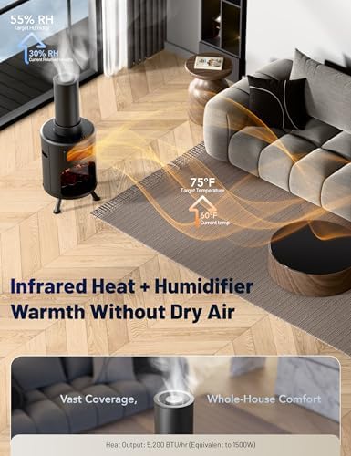 DR. INFRARED HEATER DR-991 Portable Electric Fireplace Space Heater w/Humidifier & Remote, Infrared Heat, 3D Flame Effect, Timer, Quiet, 1500W, ETL Listed, Freestanding, LED Display - Image 2