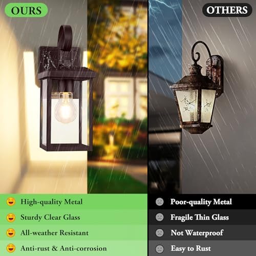 BesLowe 2-Pack Outdoor Wall Light Fixtures, Modern Porch Sconces, Brown - Image 4
