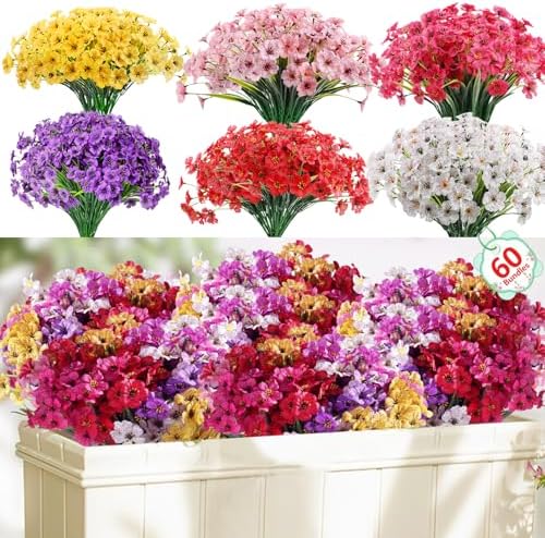 Powbrace 60 Pack Artificial Flowers for Outdoor Indoor Fake Plants(Mixed) by PowbraceArtificialFlowers
