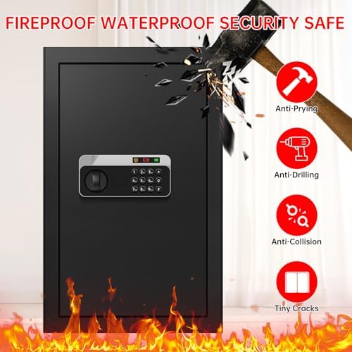 5.2 Cuft Large Floor Safe, Heavy Duty Fire Proof Safes for Home Use with Digital Keypad, Removable Shelves and Alarm System, Anti-theft Home Safe for Documents Money - Image 3
