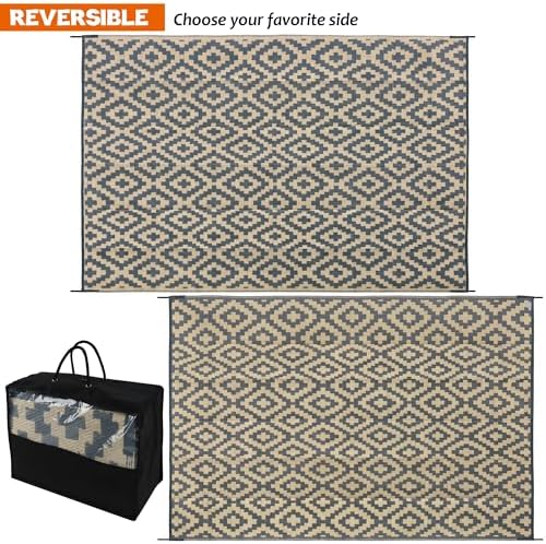 SAND MINE Reversible Mats, Plastic Straw Rug, Modern Area Rug, Large Floor Mat and Rug for Outdoors, RV, Patio, Backyard, Deck, Picnic, Beach, Trailer, Camping (8' x 10', Grey Tan Lattice) - Image 4
