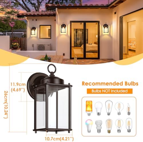 MATAMEYE Outdoor Wall Lantern, Exterior Waterproof Wall Sconce Light Fixtures, Dark Chocolate Front Door Lighting, Anti-Rust Porch Lamp, 2 Pack - Image 2