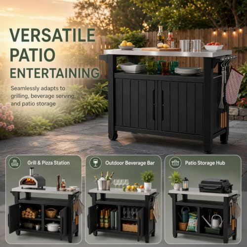 Outdoor Prep & Storage Cart, Stainless Steel Top, 78 Gal, Black - Image 7