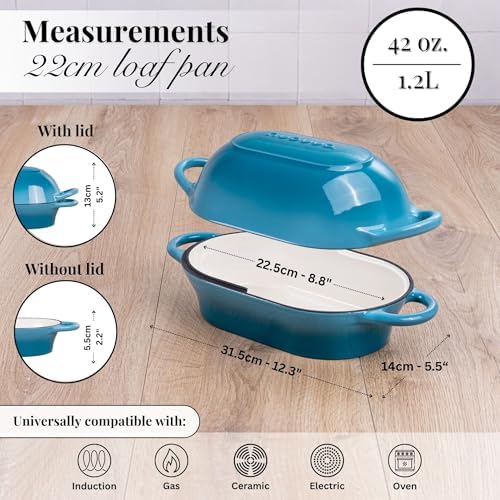 Dutch Oven For Sourdough Bread Baking – Enamelled Cast Iron Bread Loaf Pot – Oven Safe Non Stick Bread Pot – Rectangular,Light Blue, 24cm x 16cm – by Nuovva - Image 2