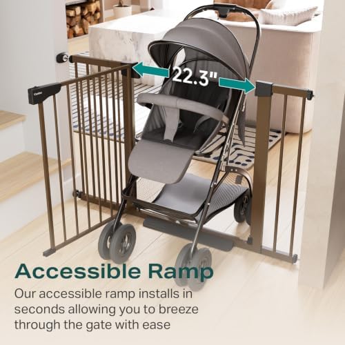 Cumbor 30-46" Baby Gate for Stairs, Auto Close Dog Gate for the House Brown - Image 4