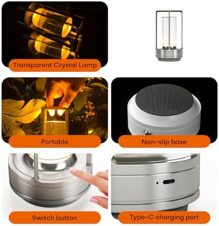 Rechargeable Cordless Small Metal Table Lamp, Stepless Dimming, 3-Color - Image 6