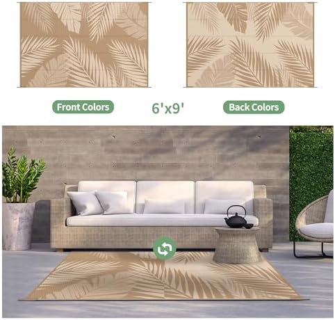 GENIMO Outdoor Rug, Waterproof Plastic Rugs for Patio, 6'x9' Brown Beige - Image 2
