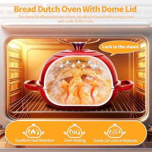 6QT Enameled Cast Red Iron Dutch Oven For Sourdough Bread Baking - Image 5
