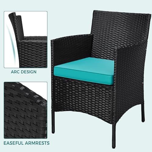 Yaheetech 3 Pieces Patio Conversation Set, Chairs & Side Table, Black/Cyan - Image 5