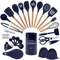 Country Kitchen Non Stick Silicone Utensil Set with Rounded Wood Handles for Cooking and Baking, 38 Piece Set, Navy by CountryKitchen