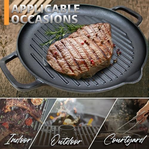 12.6" Cast Iron Grill Pan, Pre-Seasoned Griddle with Dual Handles - Image 6