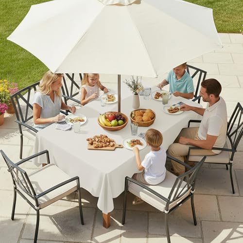 LUSHVIDA Rectangle Outdoor Tablecloth with Umbrella Hole 60x120 Inch Beige - Image 2