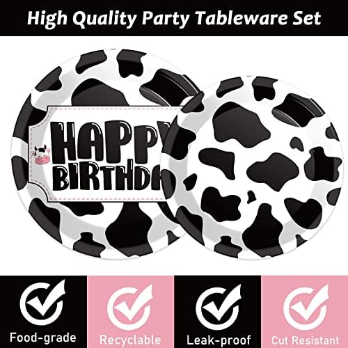 Wiooffen 96 Pcs Cow Print Birthday Party Supplies Farm Animal Cow Print Plates and Napkins Cow Party Tableware Set Cow Themed Party Decoration For 24 Guests - Image 3