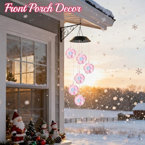 Winzwon Solar Wind Chimes, Hanging Rose Outside Garden Patio Yard Decor - Image 4