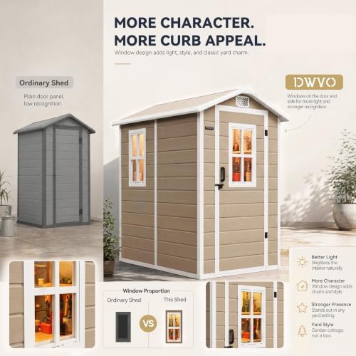 DWVO Outdoor Storage Shed 4.4×6FT, Plastic Garden Shed with 2 Windows - Image 3