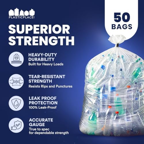 Plasticplace 65 gallon Trash Bags │ 1.5 Mil │ Clear Heavy Duty Garbage Can Liners │ 50” x 48” (50Count) - Image 5