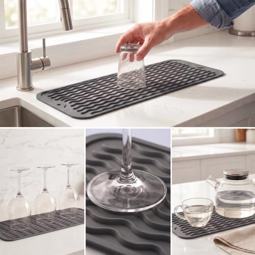 MicoYang Silicone Dish Drying Mat for Multiple Usage,Easy clean,Eco-friendly,Heat-resistant Silicone Mat for Kitchen Counter,Sink,Bar,Bottle,or Cup Grey M 17 inches x 6 inches - Image 4