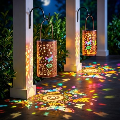 2Pack Colorful Butterfly Solar Lanterns Outdoor Decor, Garden Decor Gifts for Women Mom Sister Grandma, LED Hanging Solar Lantern Lights Outside for Table Yard Lawn Garden Path Porch - Image 4
