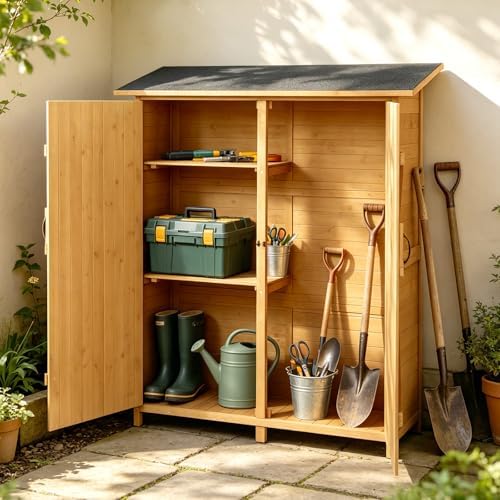 VINGLI Upgraded Outdoor Wooden Storage Shed, Extra Large Garden Shed Outside Tool Cabinet with 2 Safety Latches, Patio Storage Organizer for Garden Yard Lawn Equipment, Teak - Image 7