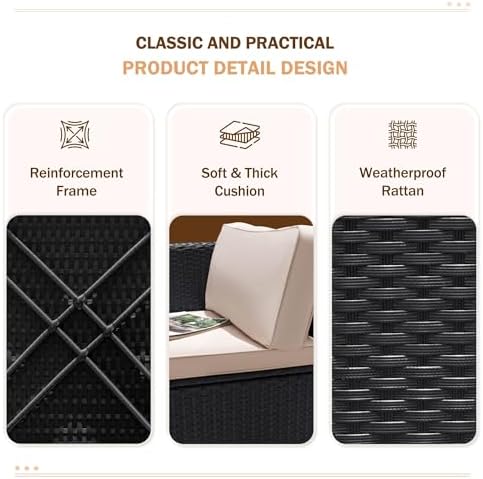 Greesum 3 Piece Patio Furniture Set Outdoor Wicker Rattan Sectional Sofa with Adjustable Seat, Soft Cushions & Coffee Table for Yard, Garden, Porch, Poolside, Beige - Image 3