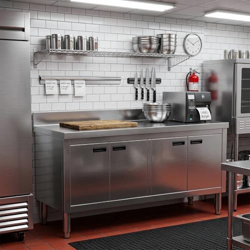 59" Stainless Steel Work Table with Cabinet, 4-Door Storage Cabinet - Image 7