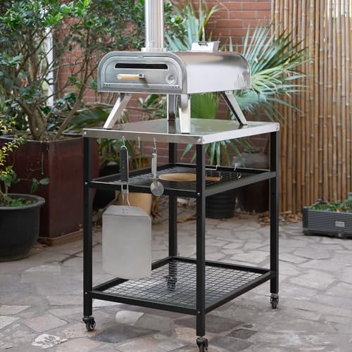 Stainless Steel Outdoor Grill Cart Pizza Oven Stand Trolley Table with Wheels Three-Shelf Movable Food Prep and Work Table Heavy Duty Grill Carts Outdoor Cart 31.5"×24"×35.5" - Image 2