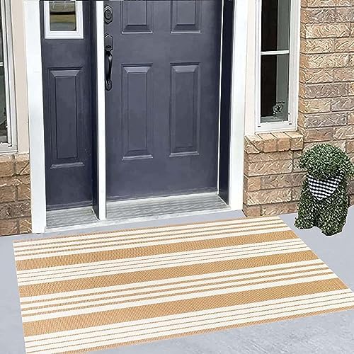 Fall Front Porch Rug 24"x51"Khaki and White Outdoor Rug Layered Doormat - Image 5