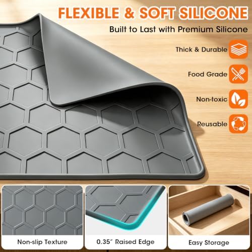 Winceed Silicone Heat Resistant Mat for Ninja Foodi Smart XL Grill, Anti-Slip Silicone Mat Compatible with Ninja Foodi Indoor Grill, Kitchen Countertop Protection, Dishwasher Safe, Grey - Image 4
