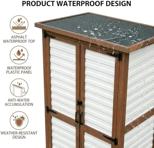 Waterproof Outdoor Storage Cabinet, 69" Tall Fir Wood Vertical Tool Shed - Image 6