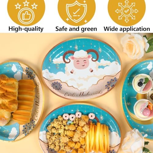 Qyeahkj 50 PCS Eid Al Adha Oval Paper Plates Large 11” Disposable Eid Mubarak Party Decorations Islamic Muslim Supplies Favor for Sheep Ramadan Muslim Eid Al Fitr Party Tableware Set - Image 4
