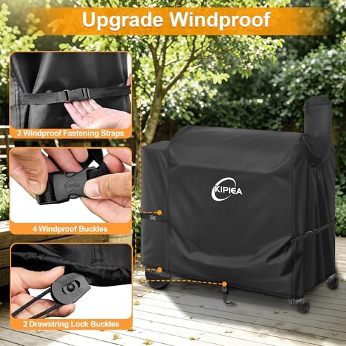 Kipiea 600D Heavy Duty Grill Cover for Traeger Pro 34 & 780 Series, Waterproof Wood Pellet Smoker Cover with Windproof Buckles, Pellet BBQ Grill Covers for Outside Anti-UV, No Tear, No Fading - Image 5